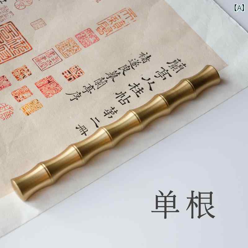 文鎮 真鍮 無垢 竹節 中国風 書道用 筆置き 多用途 ペーパーウェイト デスク周り 金属製 オブジェ 書斎..