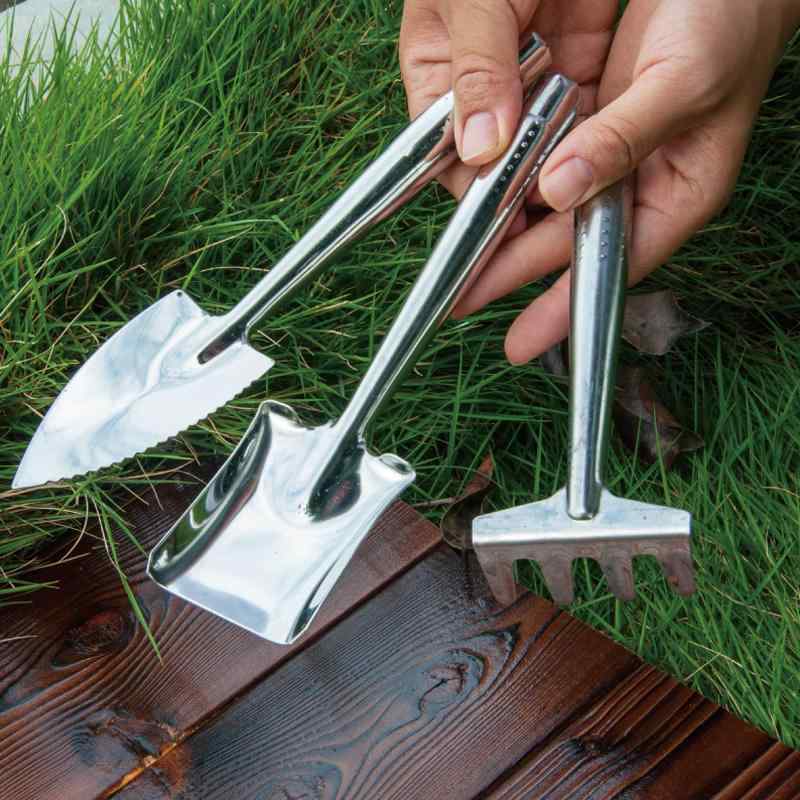 園芸用品 多肉植物 盆栽 ガーデニング 栽培ツール 3点セット ステンレス製 ミニ 植え付け 掘り起こし 土壌 耕作 尖りスコップ 平スコップ 熊手 レーキ