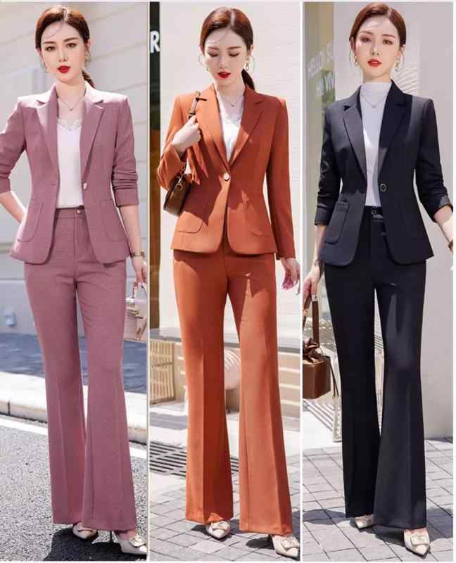 スーツ レディース セットアップ 2点セット 韓国 秋冬 オフィス 通勤 ビジネス フレアパンツ ラッパズボン 上品