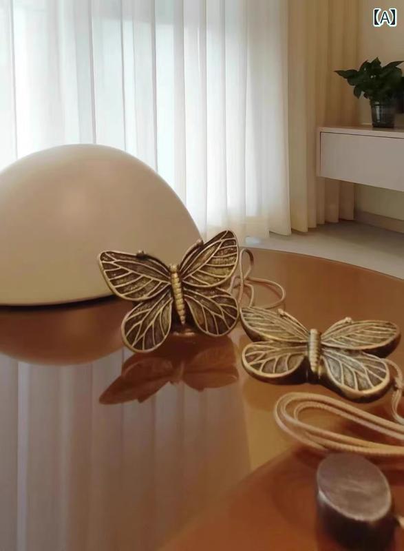 カーテンタッセル マグネット式 蝶 バタフライ柄 レトロ ヴィンテージ風 フレンチスタイル 古銅 ブロン..