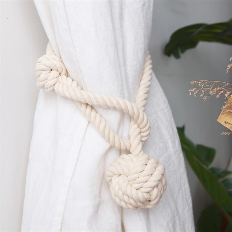 カーテンタッセル ボール型 モダン シンプル ヨーロピアン 無地 麻紐 ジュートロープ ホルダー 留め具 ..