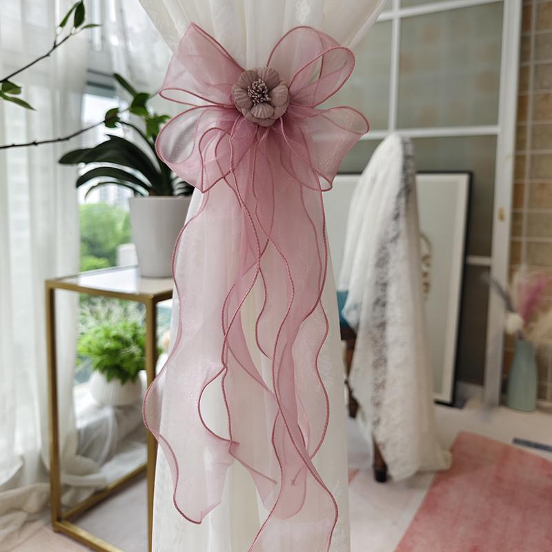 カーテンタッセル 蝶結び 手作り ハンドメイド 伸縮性 布製 おしゃれ かわいい 個性的 北欧風 インテリア 留め具 カーテンクリップ カーテンタイバック 部屋飾り リビング 寝室 デコレーション 白金 胭脂紅 孔雀藍