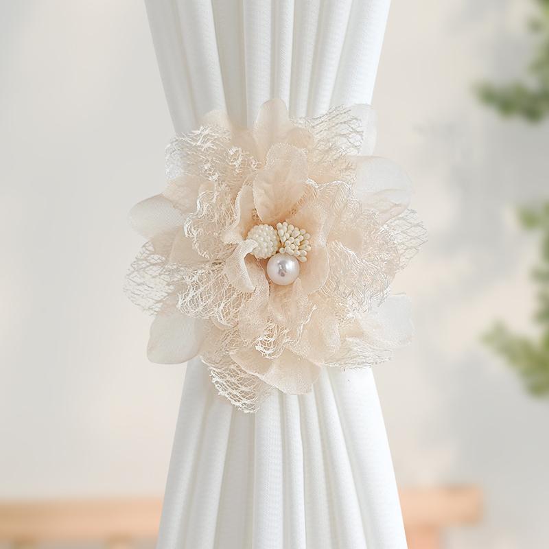 カーテンアクセサリー フレンチスタイル レース 花柄 タッセル クリップ 固定具 モダン シアー クリー..