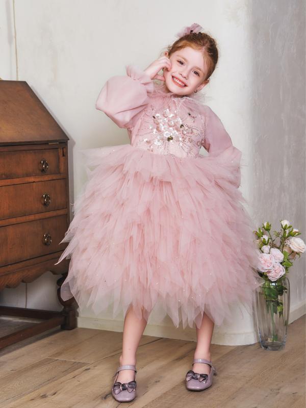 ワンピース 女の子 キッズ ベビー 長袖 プリンセスドレス ピンク かわいい おしゃれ 春秋 フォーマル ..