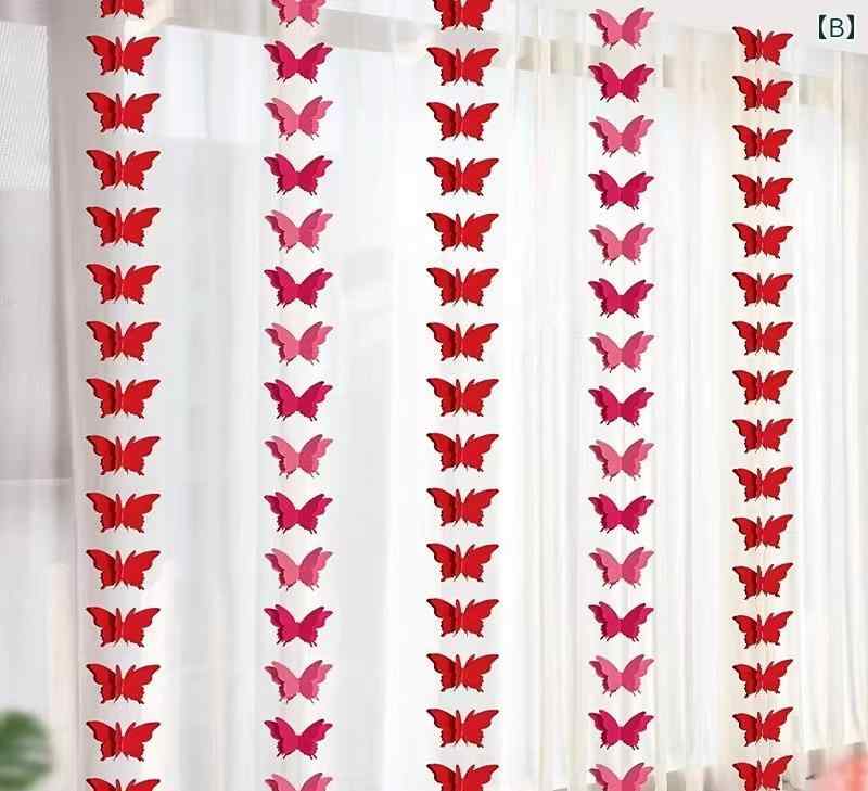 結婚式 飾り付け 新郎新婦 婚約 新居 寝室 リビング 部屋 ドア ベッドサイド 双喜紋 ガーランド 蝶 デコレーション セット おしゃれ 華やか 不織布 赤 取り付け簡単