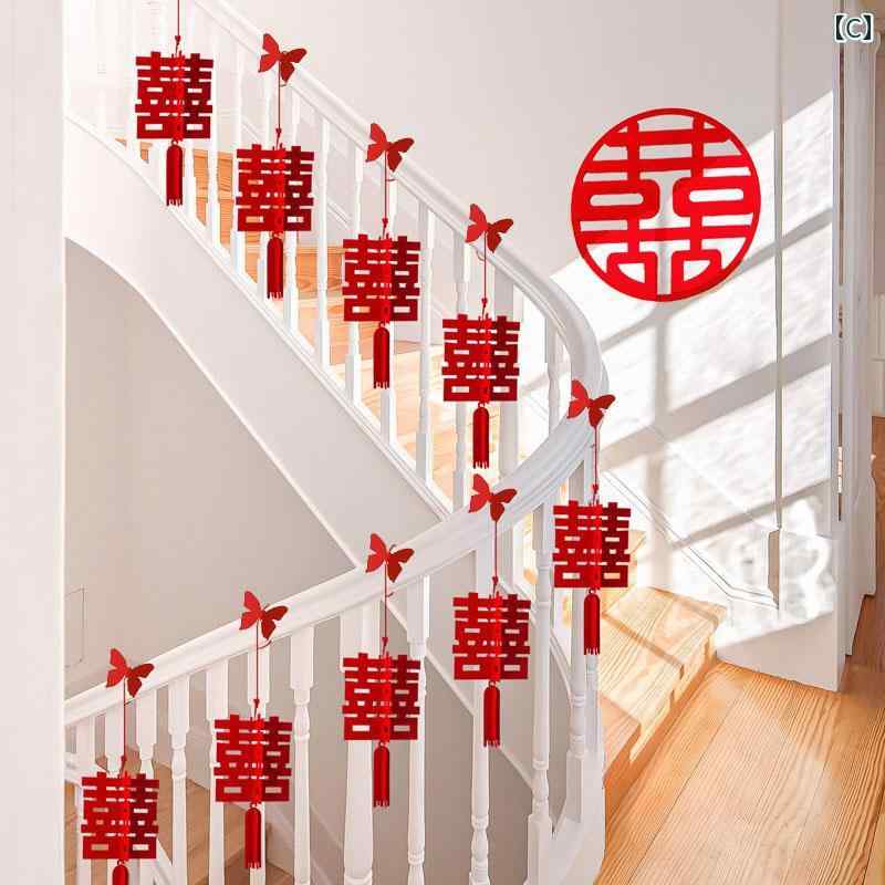 結婚式 飾り付け ウェディングデコレーション 新居祝い 新婚祝い 階段手すり 蝶々 双喜紋 立体 不織布 吊り飾り リビング 寝室 お部屋 オーナメント セット
