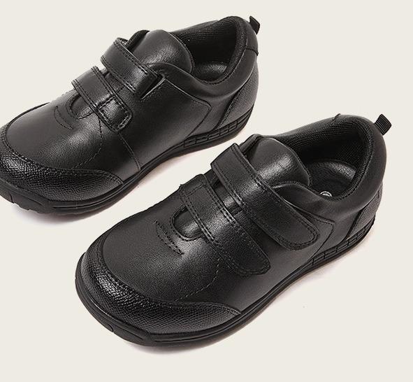 Formal Shoes - シューズ 男の子 女の子 子供 ジュニア向け カジュアル 本革 レザー スニーカー 黒 白 柔らかい 軽量 通学 運動靴 面ファスナー ローカット ラウンドトゥ