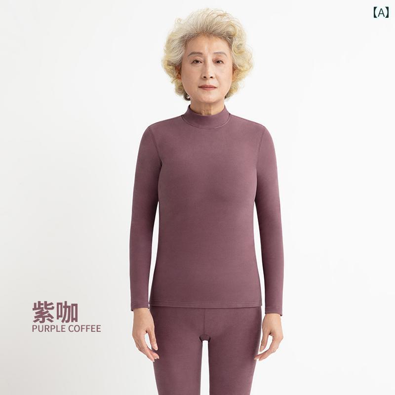 肌着 レディース 中高年 女性用 裏起毛 厚手 防寒 保温 抗菌機能 ハイネック 綿 コットン 無地 長袖 イ..