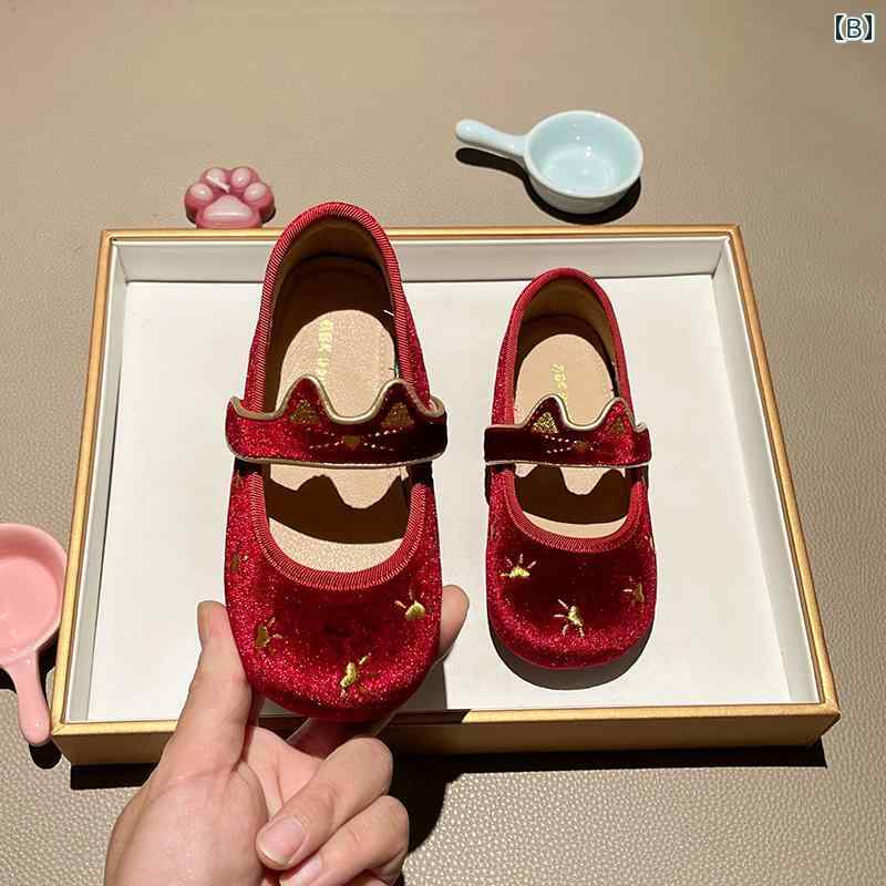 靴 女の子 プリンセスシューズ 革靴 パンプス かわいい 猫 面ファスナー ベルベッ...