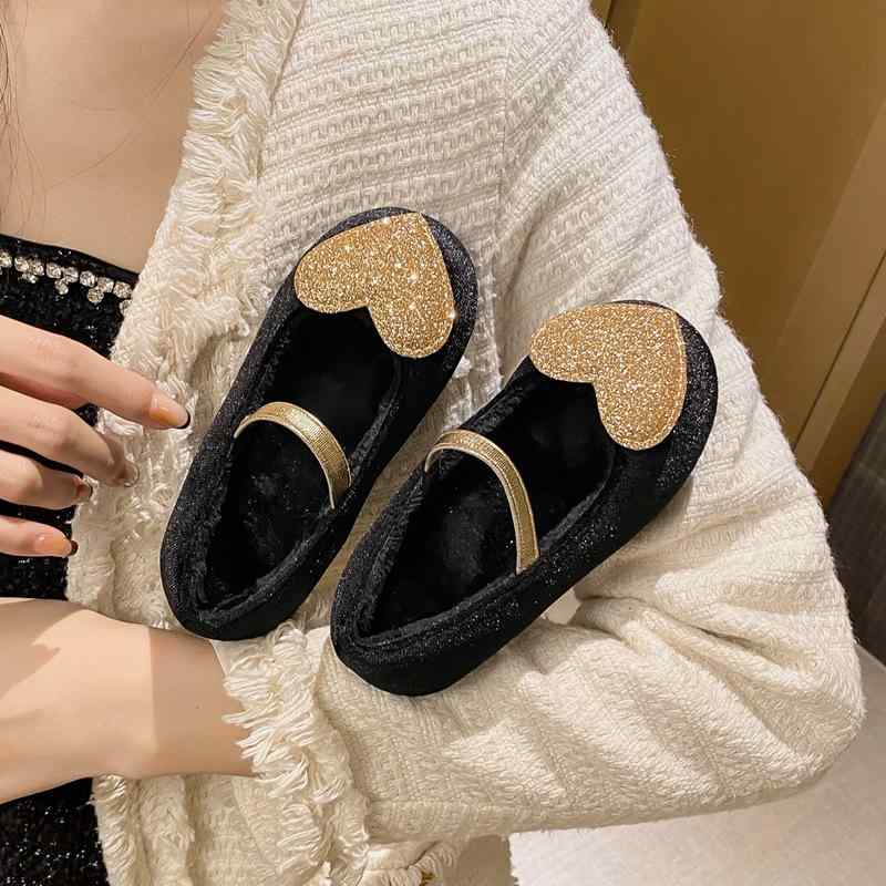 Other - キッズシューズ 女の子 スパンコール ハート プリンセス フォーマルシューズ 裏起毛 防寒 あったか フェイクレザー 面ファスナー 普段使い お出かけ 秋冬 レッド ピンク ブラック