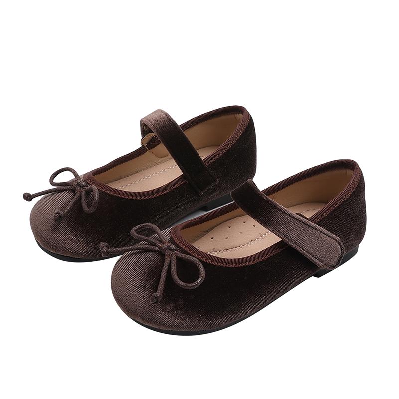 Formal Shoes - シューズ キッズ 女の子 韓国 おしゃれ ベロア 面ファスナー 浅履き プリンセス風 パンプス ラウンドトゥ 春秋 カジュアル お出かけ 普段使い