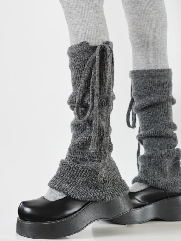 ["レッグウォーマー レディース リボン 蝶結び クシュクシュ ルーズソックス ミドル丈 着痩せ効果..