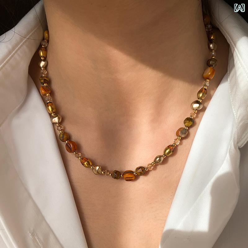 Beads - ネックレス レディース ミラードスタイル タイガーアイ バロックパール パールビーズ 真鍮 チョーカー ファッション ジュエリー アクセサリー 首飾り 普段使い おしゃれ