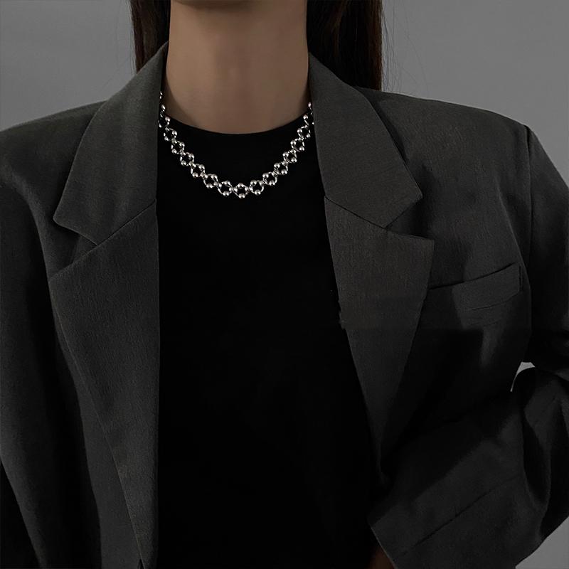 ネックレス レディース 925シルバー 甘辛ミックス クール スパイシーガール風 個性的 上品 エレガント 重厚感 チョーカー 鎖骨チェーン