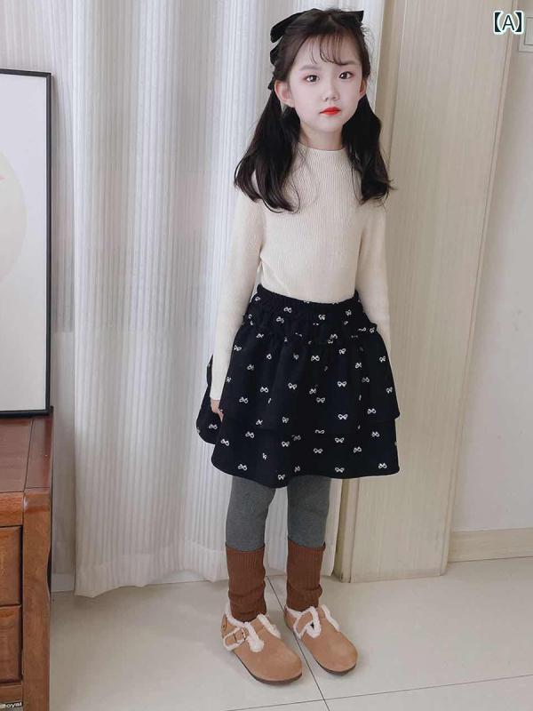 スカート キッズ 女の子 子供 秋冬 コーデュロイ ミニ丈 プリーツスカート 小花柄 ボトムス ゆったり カジュアル ポリエステル 黒