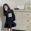ワンピース 女の子 キッズ ガールズ 裏起毛 フリル スウェットワンピース ミドル丈 長袖 ラウンドネック ロゴプリント 厚手 カジュアル おしゃれ ブラック ...