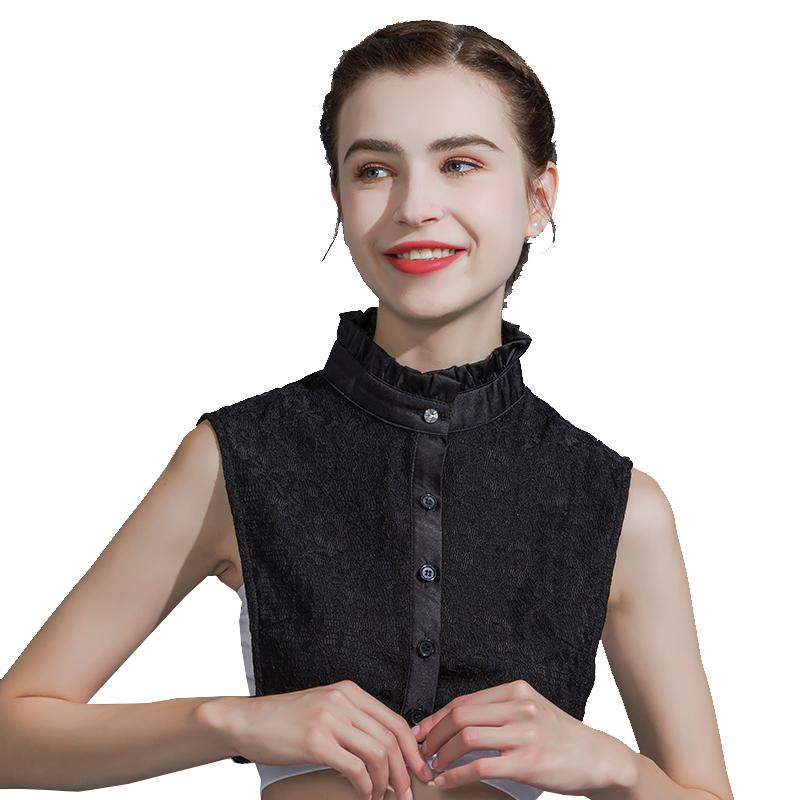 付け襟 レディース フェイクカラー フリル装飾 荷葉 ハイネック スタンドカラー レース コットン 綿 重ね着 インナー 無地 韓国 フォーマル カジュアル オフィス 秋冬春 白 黒