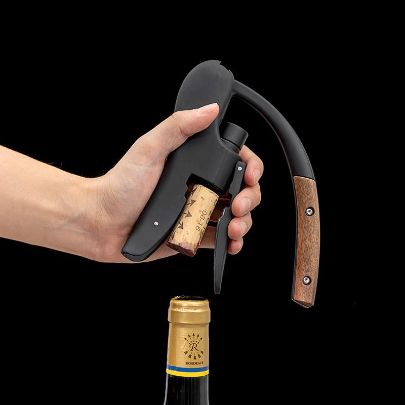 ワインオープナー 木製ハンドル ガチョウ型 省力設計 ステンレススクリュー ウォールナット材 栓抜き ..