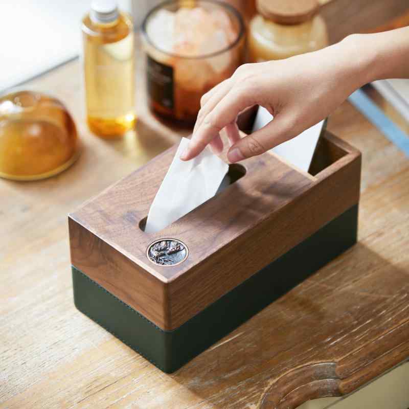 卓上収納 黒胡桃木 無垢材 リビング ダイニング ティッシュケース 爪楊枝入れ リモコン収納 トレイ 収..