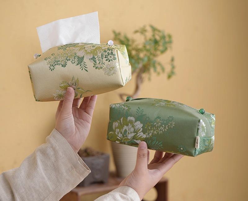 ティッシュケース 布製 織錦 刺繍 団花柄 中華風 アジアンテイスト 家庭用 リビング ダイニング 食卓 ..