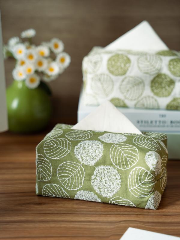 ティッシュケース ティッシュボックス 家庭用 リビング 北欧風 刺繍 リーフ柄 綿麻 収納ボックス イン..