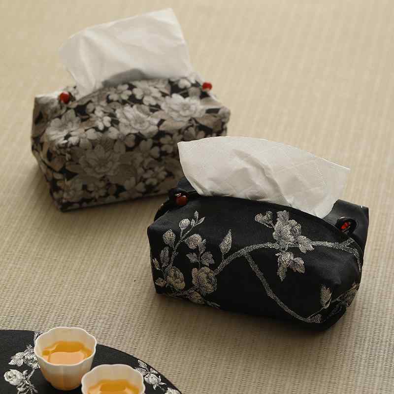 ティッシュケース カバー 和風 モダン 織錦 刺繡 布製 ファブリック エレガント おしゃれ リビング 車..