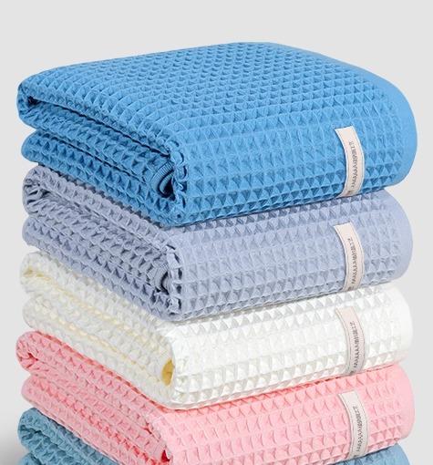 バスタオル 大人用 コットン ワッフル生地 家庭用 吸水 速乾 毛羽立ちにくい 7A抗菌 マカロン 濃紺 ライトピンク