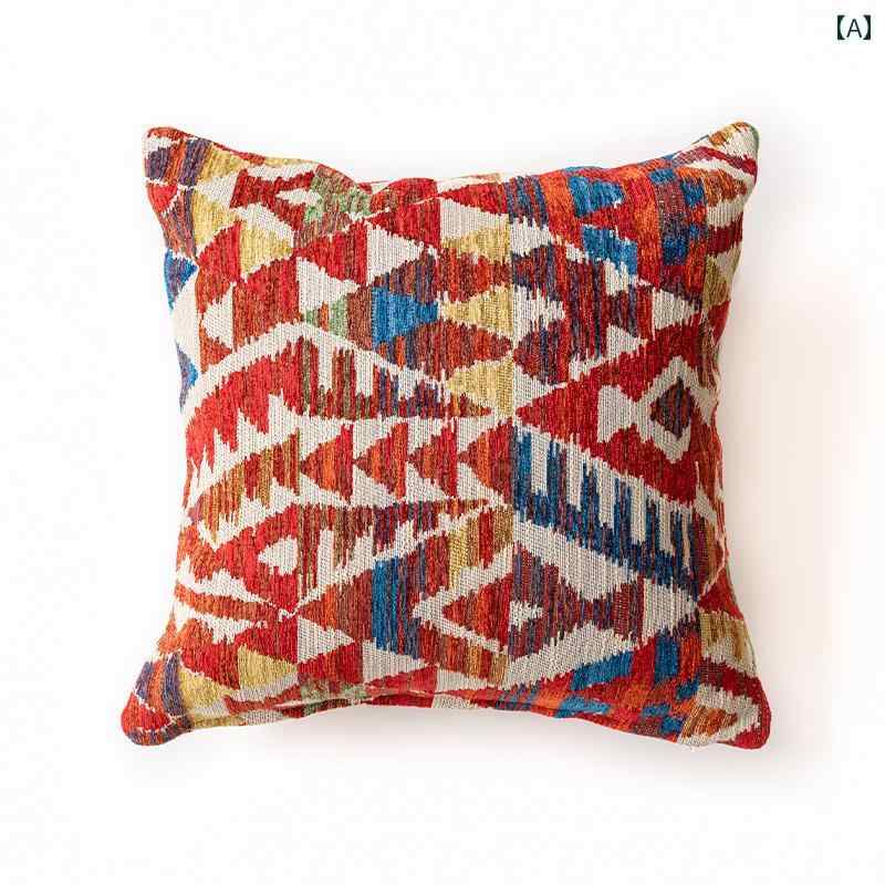 クッションカバー ボヘミアン 先染め ジャカード織り ソファ リビング 出窓 北欧 インテリア スクエア 正方形 ポリエステル 抱き枕 秋冬