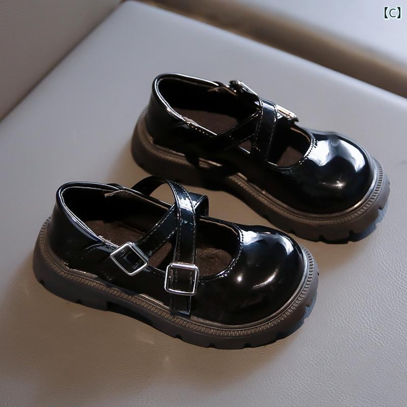 キッズシューズ 女の子 メリージェーン 厚底 ラウンドトゥ エナメル PUレザー 面ファスナー 黒 カジュアル フォーマル お出かけ 通園 通学 合成皮革