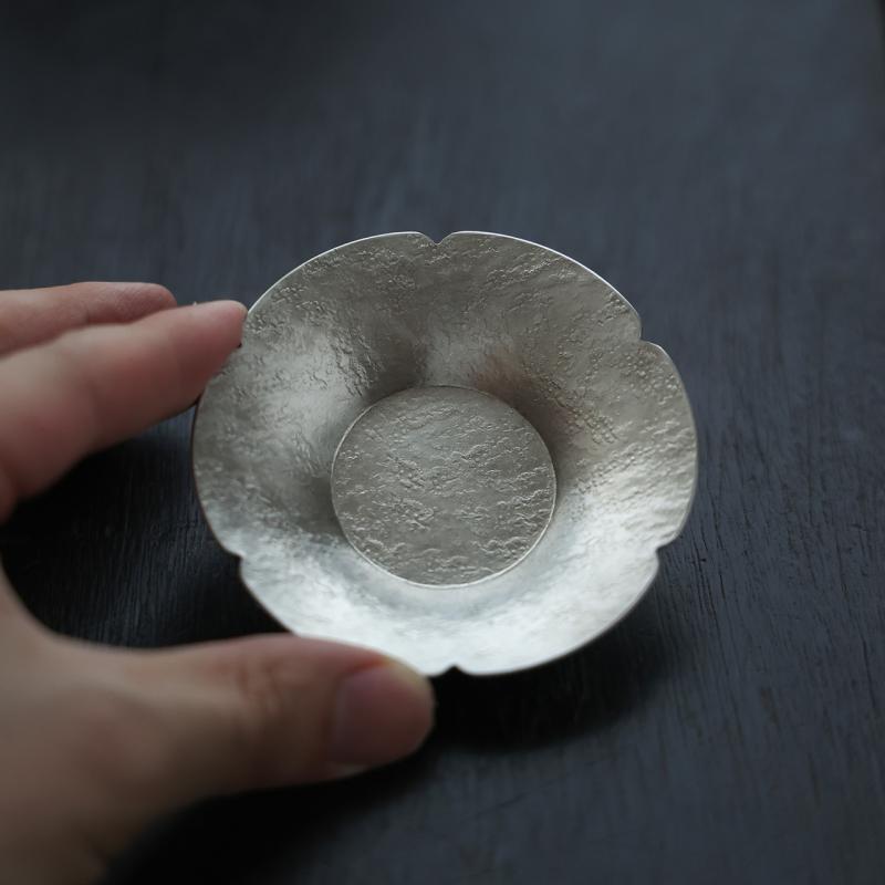 茶器 手作り 錫製 コースター ティーマット ポットマット 壺置き 花びら型 梅型 円形 レース模様 普段..