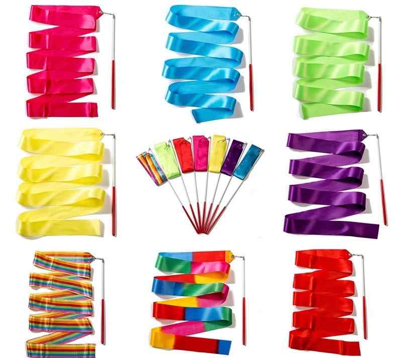 新体操 リボン 子ども 男の子 女の子 ダンス 発表会 練習 パフォーマンス 演技 運動会 スポーツ用品 体育用具 スティック カラフル ストライイプ 赤 黄