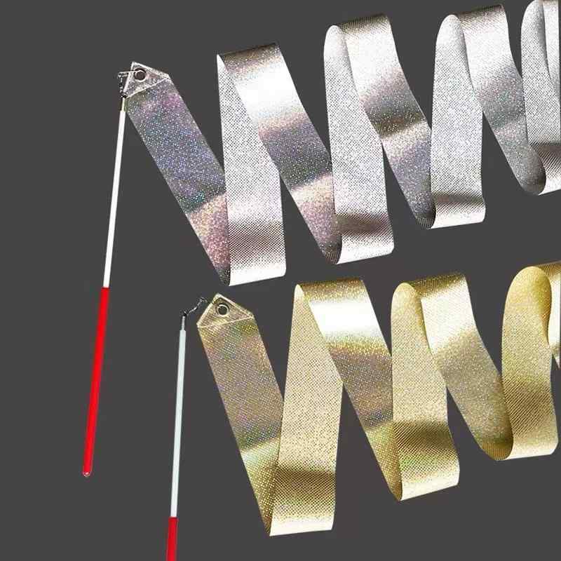 新体操 リボン 子ども キッズ 男の子 女の子 ダンス スティック キラキラ シルバー ゴールド レインボー グラデーション 光沢 サテン生地 ロング 発表会 運動会 応援グッズ