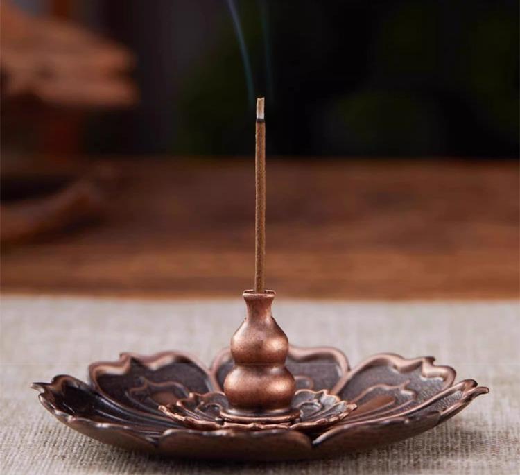 香炉 線香 渦巻き線香 蓮 香立て 香皿 台座 レトロ アンティーク風 古銅 合金製 多機能 和モダン 室内 ..