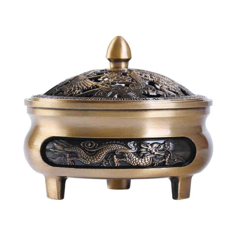 香炉 銅合金製 携帯用 ポータブル 三本脚 龍鳳 香道 置物 家庭用 室内 アロマ お香 香立て 線香 渦巻き..