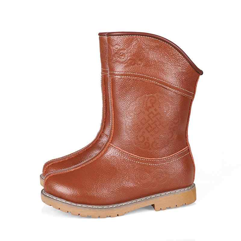 子供靴 男の子 女の子 本革 モンゴル風 少数民族スタイル ブーツ ミドル丈 防寒 フラットヒール ゴム底 カジュアル 日常使い 通学 秋冬 白 黒 茶