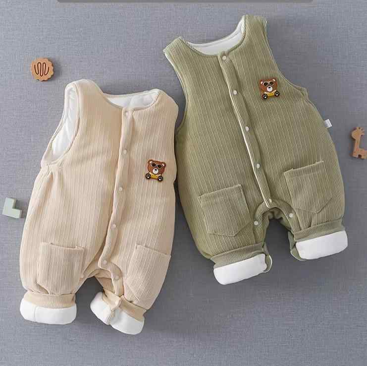ベビー 男の子 女の子 オーバーオール サロペット 厚手 スナップボタン ハイウエスト あったか 防寒 保温 冬 中綿 コットン 綿 ボトムス 秋冬