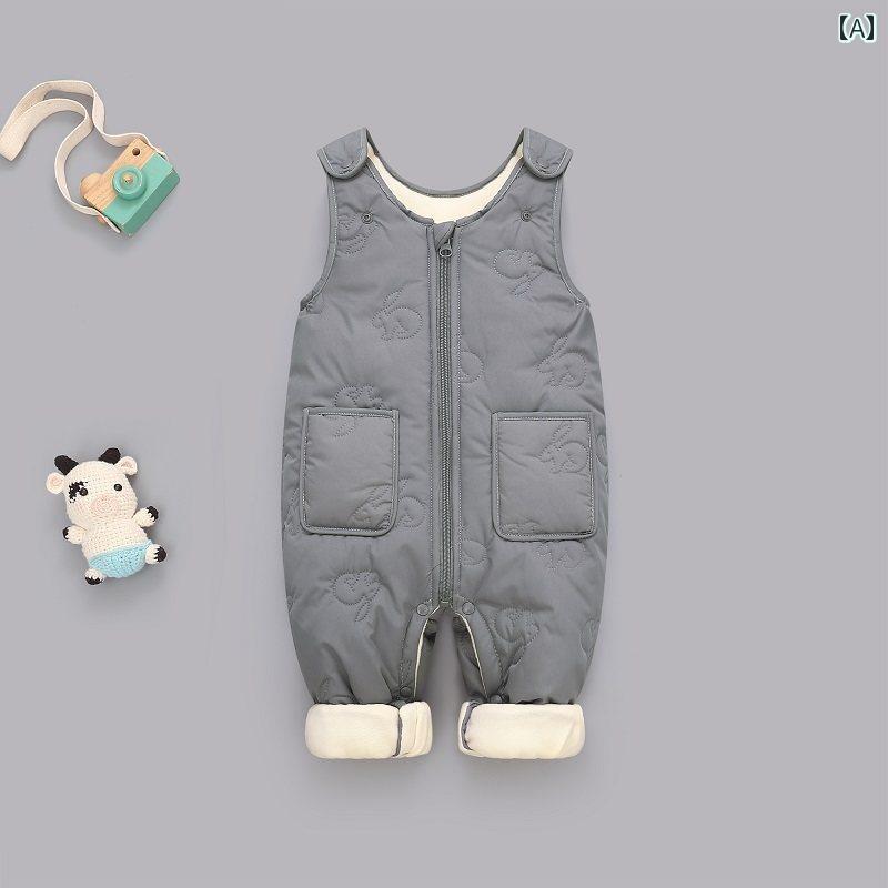 ベビー 男の子 女の子 中綿入り 裏起毛 オーバーオール 春秋冬 保温 あったか 防寒 サロペット つなぎ カバーオール 新生児 幼児 ロンパース ポリエステル お出かけ 普段着 リブ裾パンツ グレー スイカレッド キャラメル