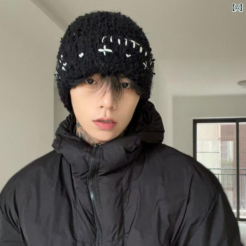 ニット帽 メンズ レディース 韓国 カジュアル 普段使い 旅行 ゆったり 大きいサイズ アクリル 厚手 秋冬 防寒 あったか 耳当て つばなし 折りたたみ アイボリー 黒 茶