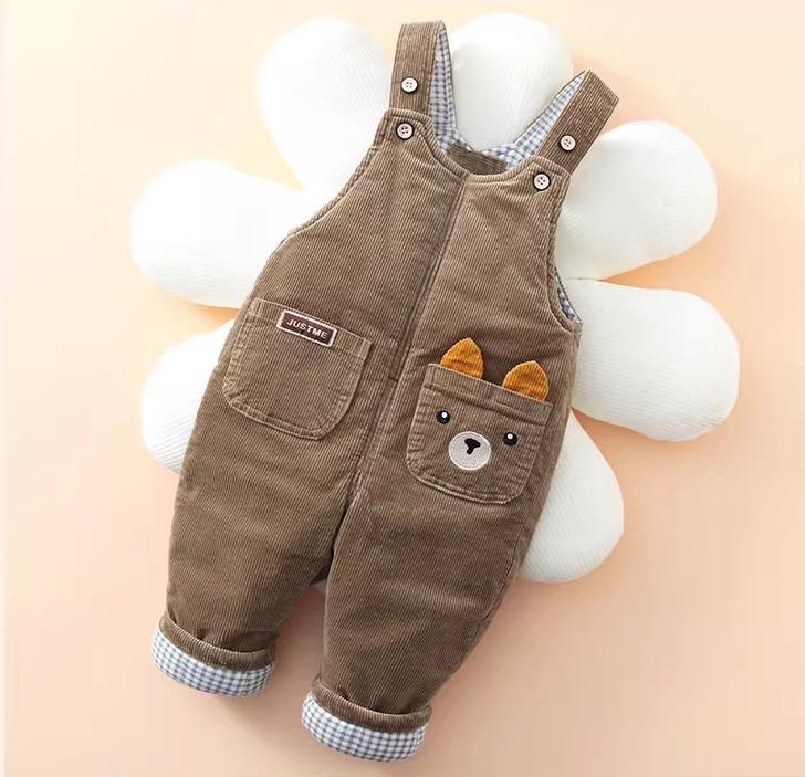 ベビー キッズ 男の子 女の子 サロペット オーバーオール コーデュロイ コットン 中綿入り 厚手 あったか 防寒 秋冬 普段使い 通園 ゆったり かわいい アニマル柄 ブルー カーキ ピンク