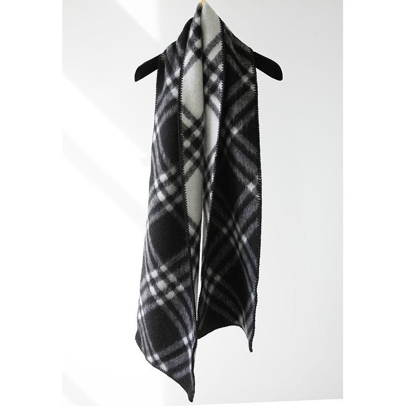 マフラー メンズ レディース 両面 ウール ジャガード織り チェック柄 ブラック ホワイト ふわふわ ソフ..