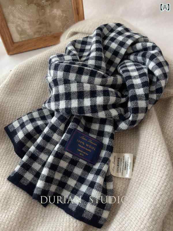 マフラー ストール メンズ レディース ウール 素材 チェック柄 暖かい 防寒 保温 長方形 秋冬 万能 カ..