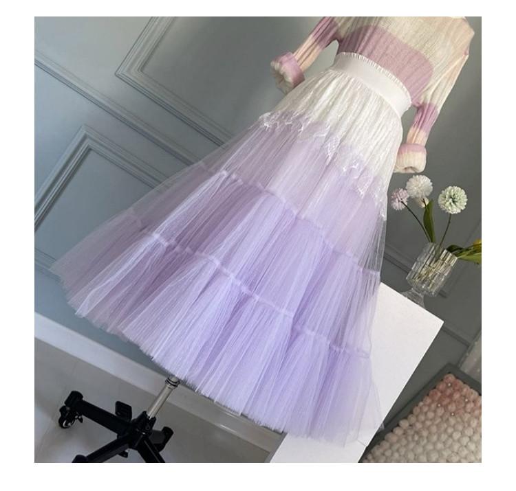 スカート レディース ハイウエスト ウエストゴム まつげレース 配色切り替え チュールフレアスカート ロング丈 Aライン 無地 フェミニン ドリーミー 上品 黒 白 紫 ポリエステル素材