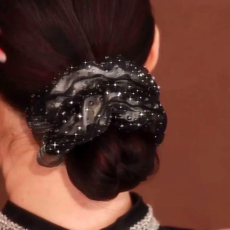 ヘアアクセサリー レディース オーガンジー ダブルレイヤー 星モチーフ ラインストーン ヘアゴム 髪飾..