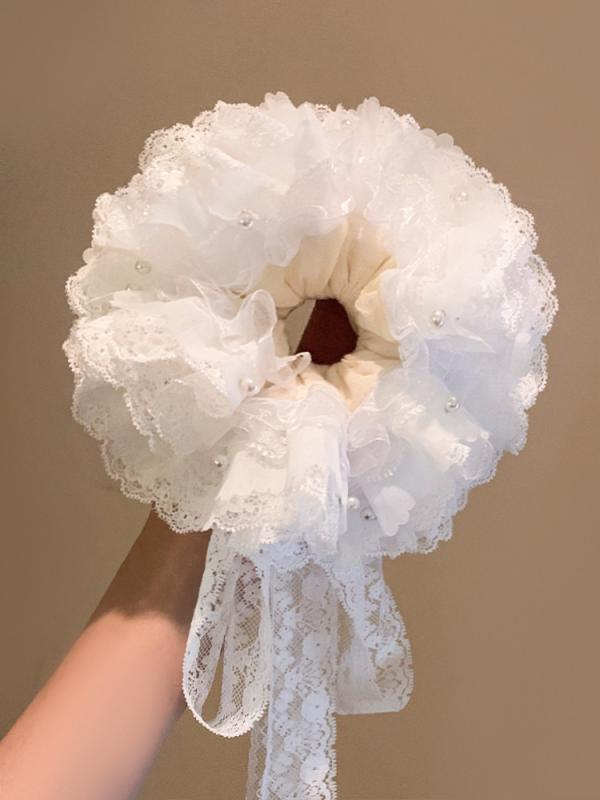 ヘアアクセサリー レディース パール レース シュシュ ヘアゴム 髪飾り エレガント 上品 フェミニン バ..