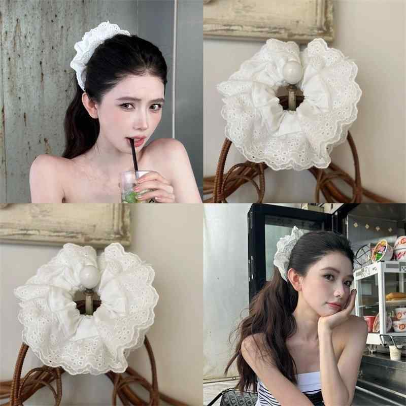 シュシュ レディース レース フリル 韓国 フェミニン ロマンチック 透かし編み 四層 ボリューム ヘアア..