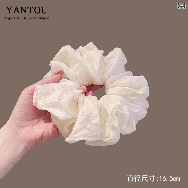 シュシュ レディース 韓国 リラックススタイル 透かし編み 刺繍 レース 髪飾り 上品 フェミニン ベーシ..