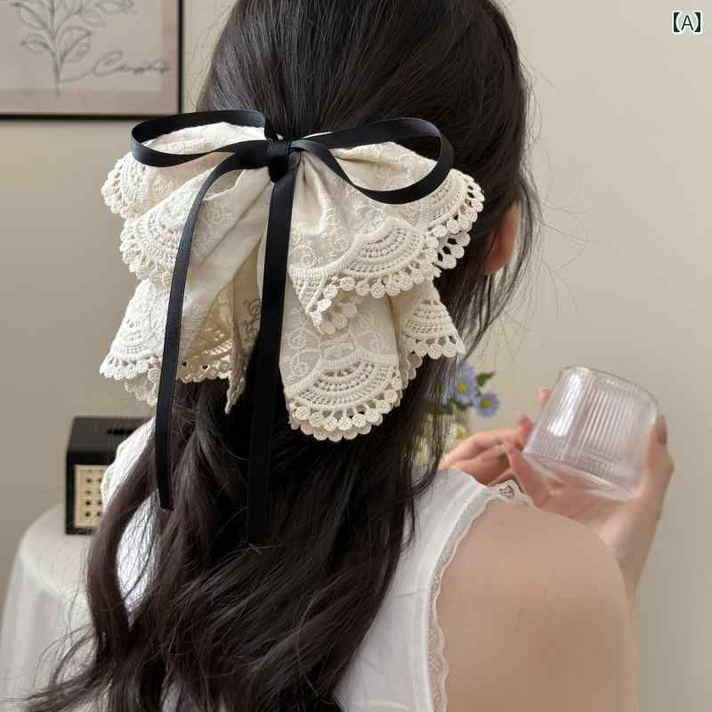 ["ヘアクリップ レディース ボヘミアン風 レース リボン ポニーテールクリップ 個性的 高見え 万..