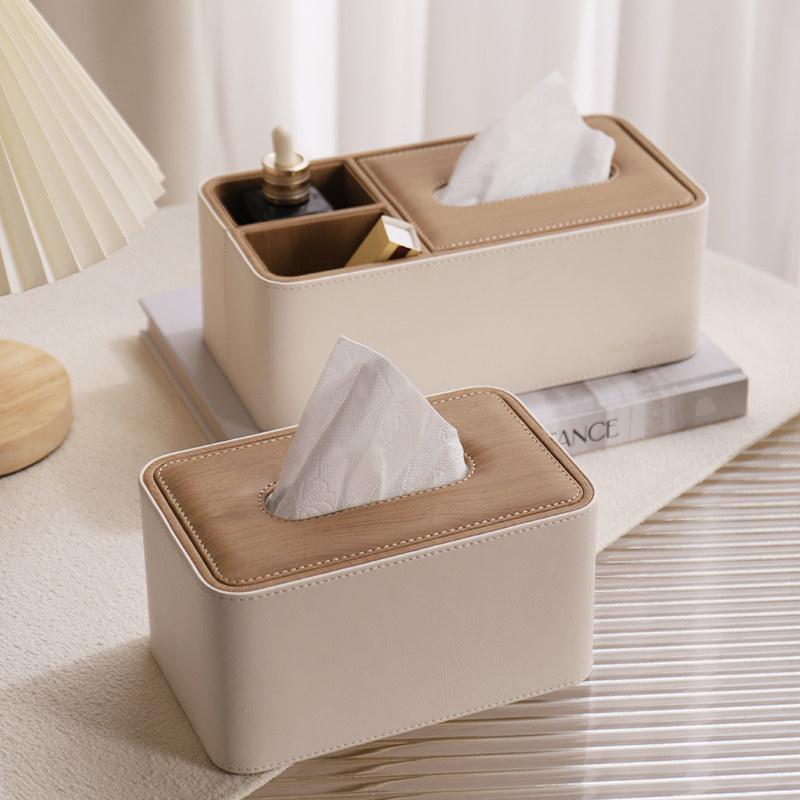 ティッシュボックス おしゃれ インテリア リビング 寝室 ケース 卓上 北欧 シンプル 木目調 レザー 詰め替え 収納 リモコン スタンド アイボリー グレー