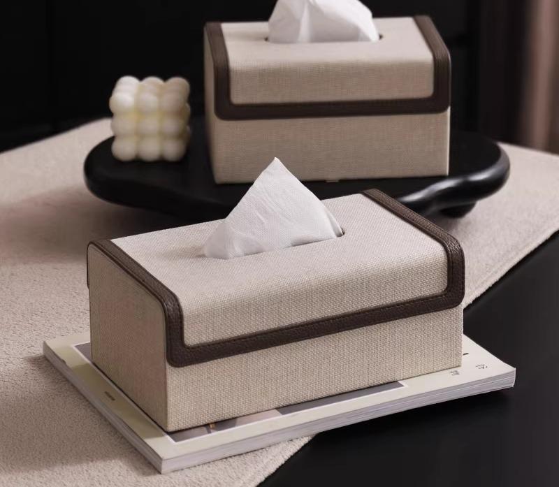 ティッシュボックス おしゃれ インテリア リビング 寝室 ケース 綿麻 レザー 家庭用 モダン エレガント ヨーロピアン ホテル モデルルーム アイボリー グレー シンプル