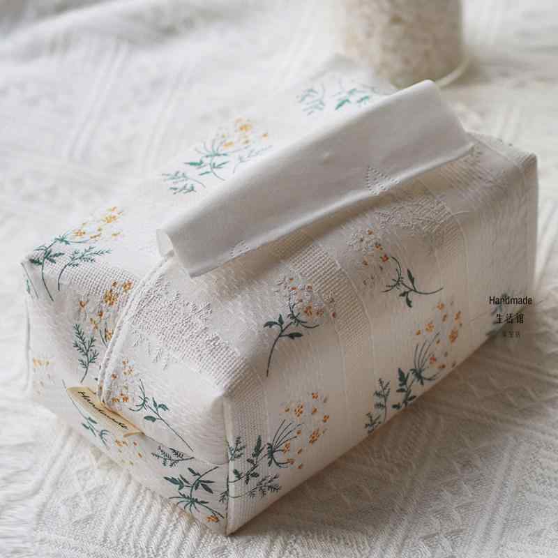 ティッシュボックス おしゃれ インテリア リビング 寝室 カバー ナチュラル 綿麻 デイジー ライラック柄 家庭用 卓上 ケース 詰め替え 収納 整理